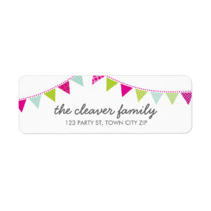 RETURN ADDRESS colourful fun bunting pretty girly Label