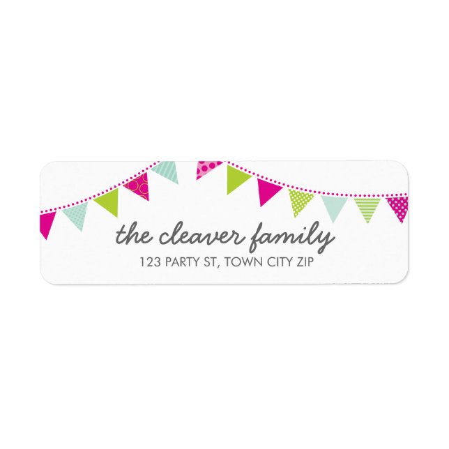 RETURN ADDRESS colourful fun bunting pretty girly Label (Front)