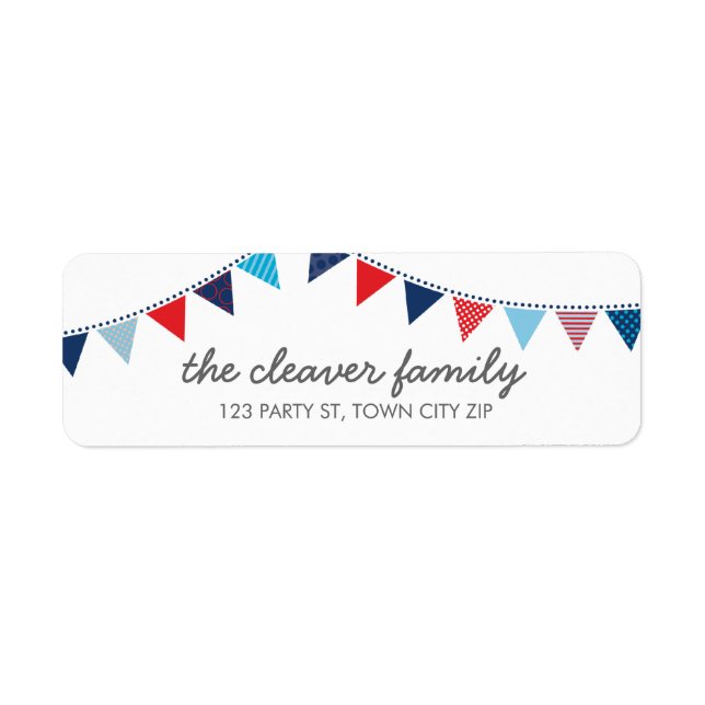 RETURN ADDRESS colourful fun bunting red white blu Label (Front)