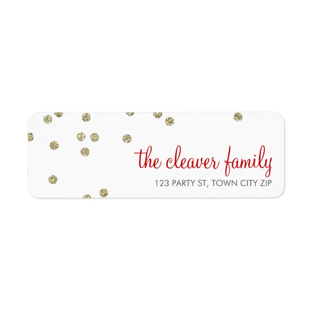 RETURN ADDRESS confetti fun polka dot gold glitter Label (Front)