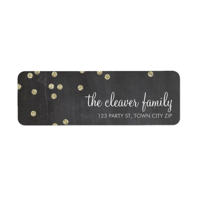 RETURN ADDRESS confetti gold glitter chalkboard Label (Front)