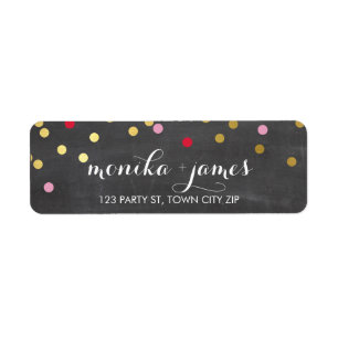 RETURN ADDRESS confetti gold red pink chalkboard Label