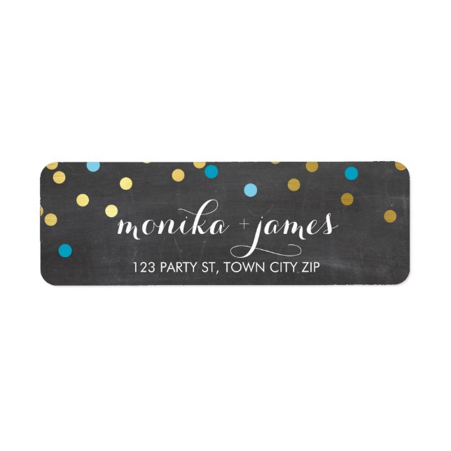 RETURN ADDRESS confetti gold turquoise chalkboard Return Address Label (Front)