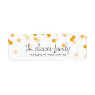 RETURN ADDRESS confetti polka dot bright orange Label