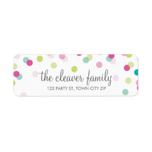 RETURN ADDRESS confetti polka dot colourful fun Label