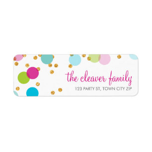 RETURN ADDRESS confetti polka dot colourful glitte Label