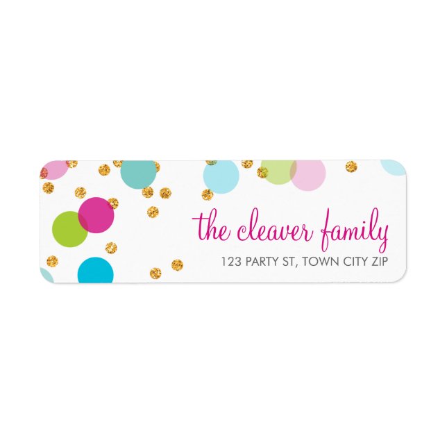 RETURN ADDRESS confetti polka dot colourful glitte Label (Front)