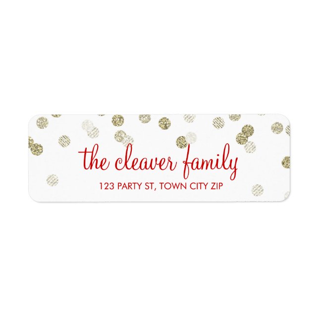 RETURN ADDRESS confetti polka dot glitter gold Label (Front)