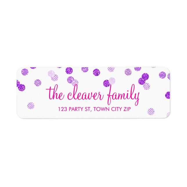 RETURN ADDRESS confetti polka dot glitter purple Label (Front)