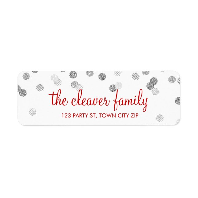 RETURN ADDRESS confetti polka dot glitter silver Label (Front)
