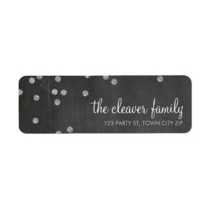RETURN ADDRESS confetti silver glitter chalkboard Label