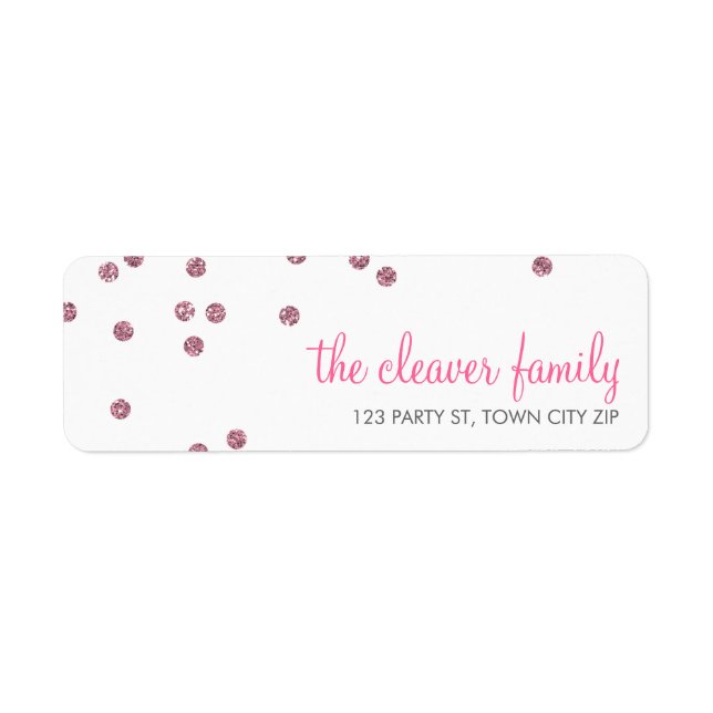 RETURN ADDRESS confetti spot baby pink glitter Label (Front)