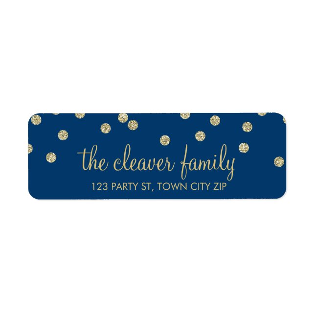 RETURN ADDRESS confetti spot glitter gold blue Label (Front)