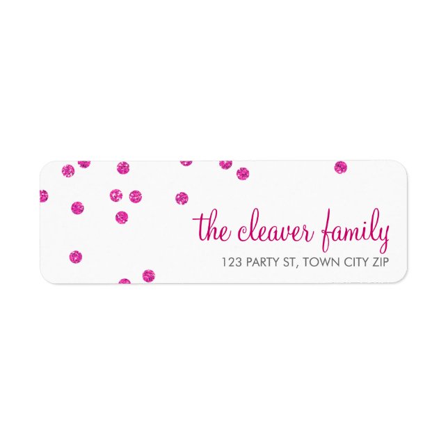 RETURN ADDRESS confetti spot hot pink glitter Label (Front)