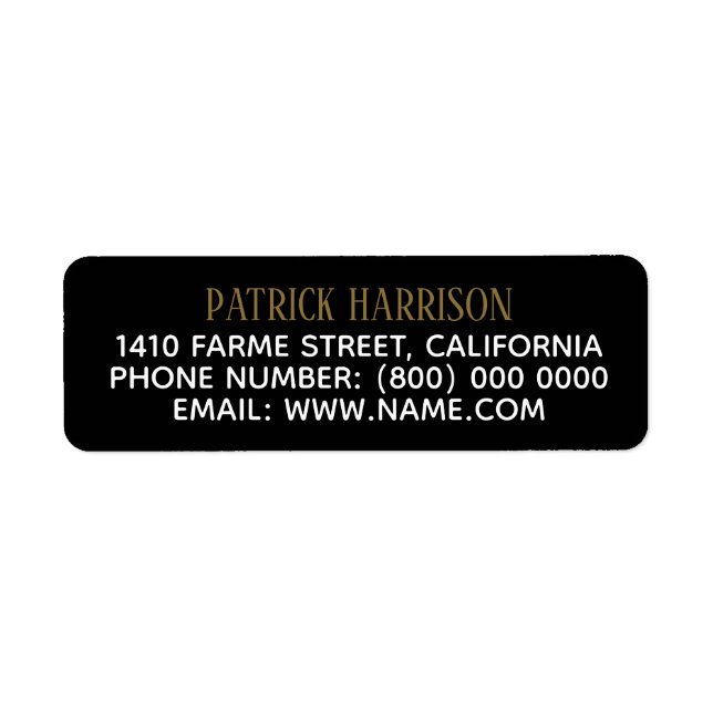 return address contact information on black label (Front)