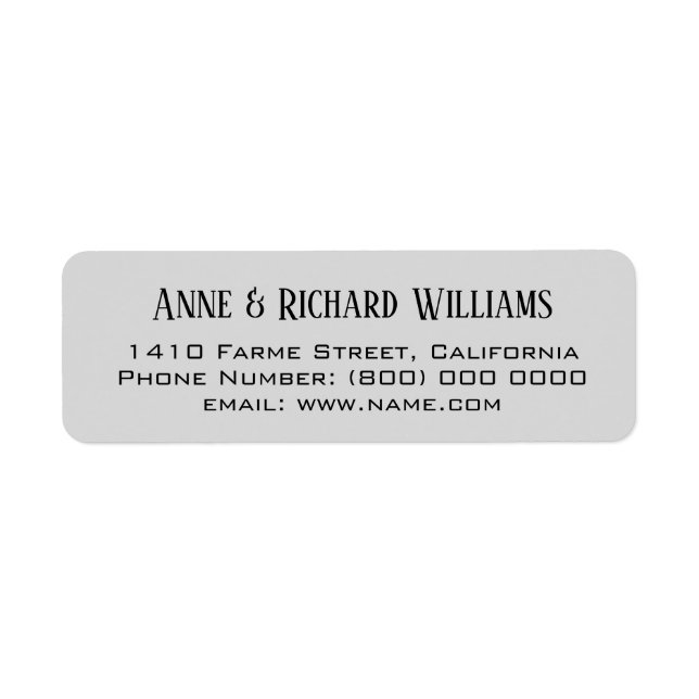 return address contact information on grey label (Front)