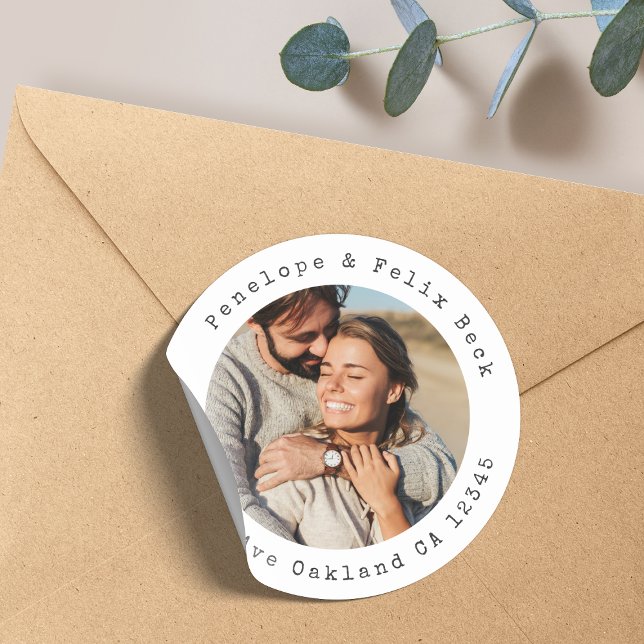 Return Address Couple Photo Classic Round Sticker (Creator Uploaded)