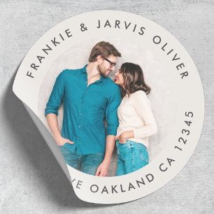 Return Address Couple Photo Classic Round Sticker