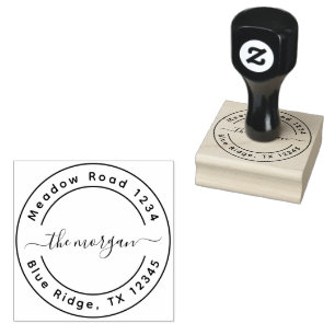 Return Address Custom Script Family Name Simple Rubber Stamp