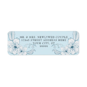 Return Address Dusty Blue White Watercolor Floral Return Address Label
