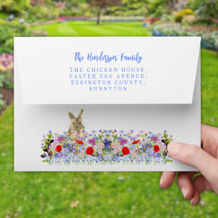 Return Address Easter Egg Hunt Brunch Bunny Floral Envelope
