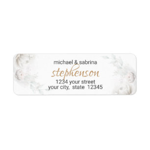 Return Address   Elegant Alabaster Peonies Label