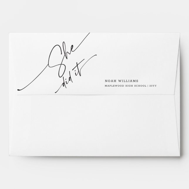 Return Address Elegant Black Script Graduation Envelope (Back (Top Flap))
