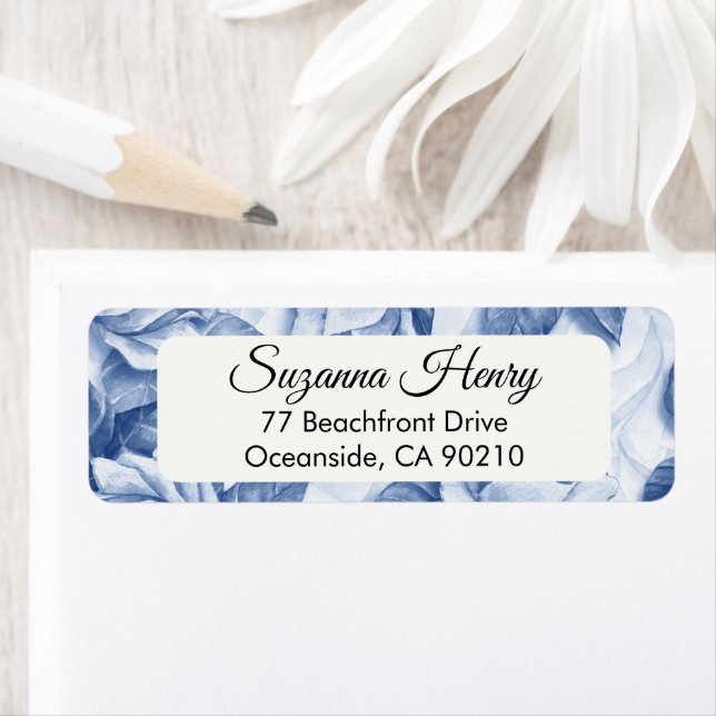 Return address _elegant handwriting BLUE ROSES Label (Insitu)
