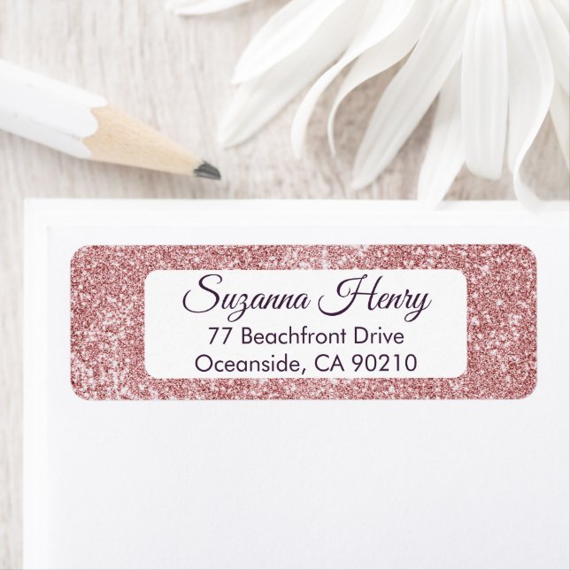 Return address _elegant handwriting pink glitter label (Insitu)