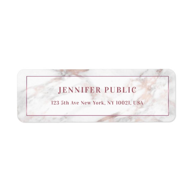 Return Address Elegant Rosegold Marble Template Return Address Label (Front)