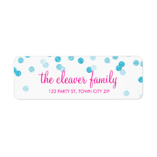 RETURN ADDRESS fun confetti polka dot glitter aqua Return Address Label
