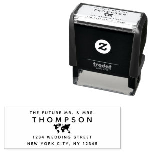 Return Address Future Mr Mrs Wedding World Map Self-inking Stamp