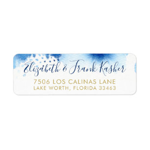 RETURN ADDRESS gold smart blue watercolor Label