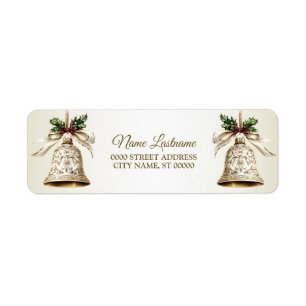 Return Address Golden Christmas Bell Shiny Stars Label