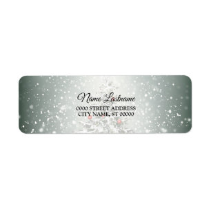 Return Address Green Christmas Tree Snow flakes  Label