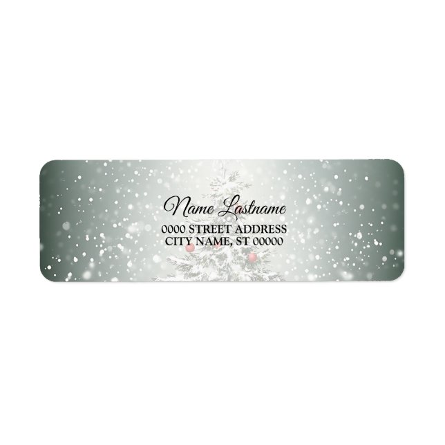 Return Address Green Christmas Tree Snow flakes  Label (Front)