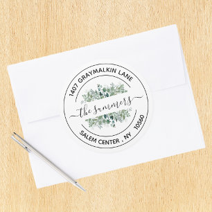 Return Address Handwritten Calligraphy Leaves Classic Round Sticker