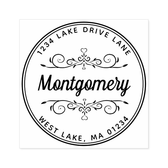 Return Address Heart Modern Script Family Name Rubber Stamp (Imprint)