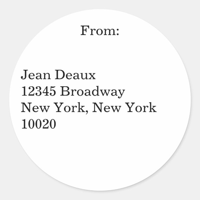 Return Address label (Front)