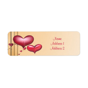 Return Address Label Art Deco Red Hearts