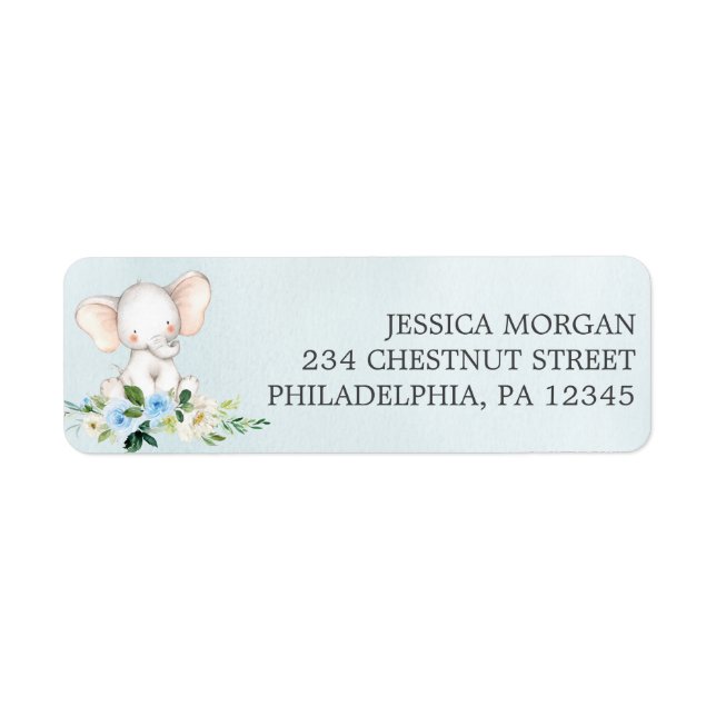 Return Address Label Blue Elephant (Front)