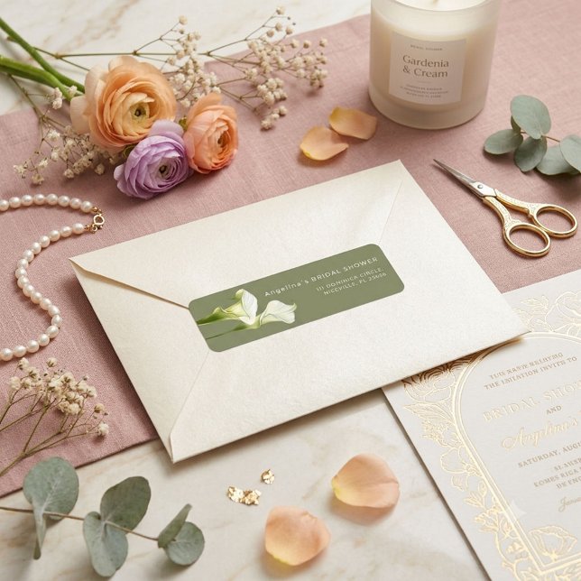 Return Address Label Calla Lilies bridal shower. (Creator Uploaded)