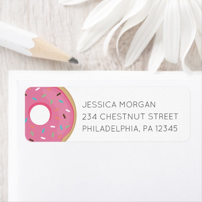 Return Address Label Modern Doughnut Pink (Insitu)