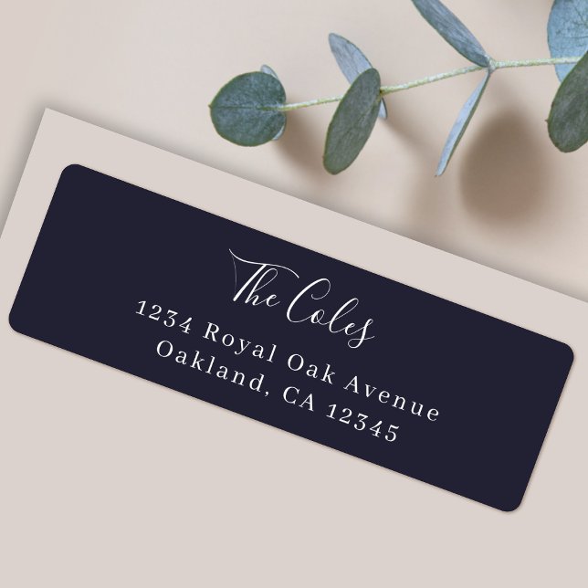 Return Address Label | Modern Mailing Stickers (Elegant navy blue custom return address mailing labels for families and couples by Guava)