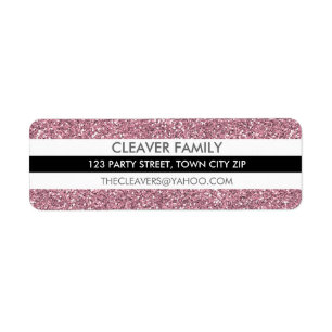 RETURN ADDRESS LABEL modern stripe glitter pink