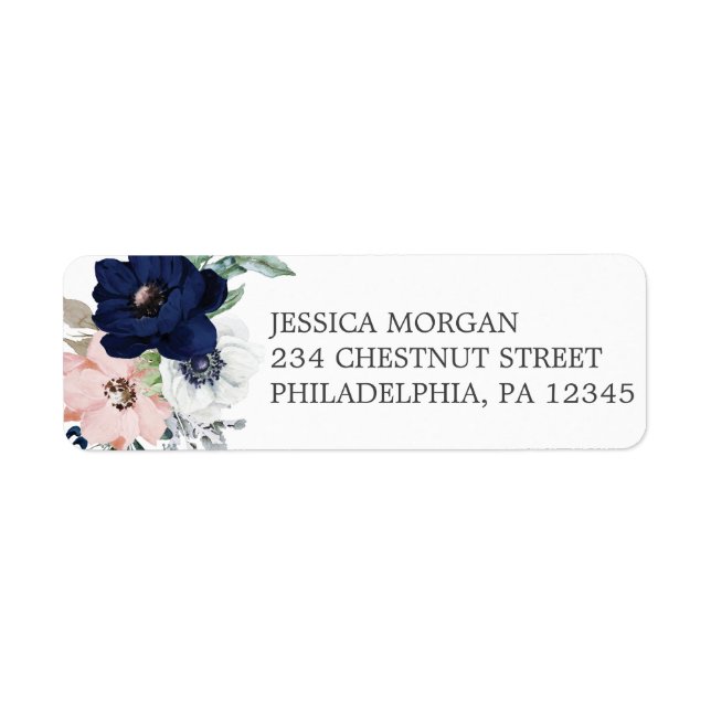 Return Address Label Navy Blooms (Front)