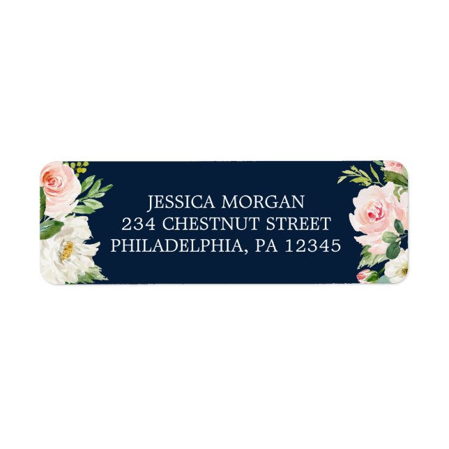 Return Address Label Navy Blue Gold Blush (Front)