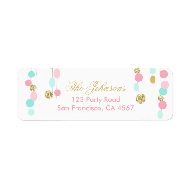 Return Address Label Pink Mint Gold glitter (Front)