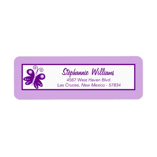 Return Address Label Purple Spring Time Butterfly (Front)
