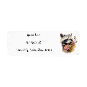 Return Address Label - Racoon Holding Wildflowers